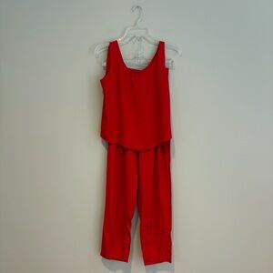 Vintage Wrapper Vibrant Red Sleeveless Pant and Top Set